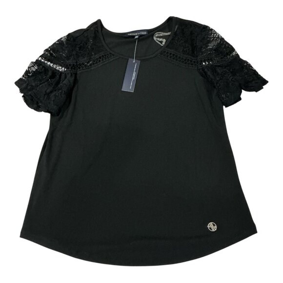 NWT Adrienne Vittadini Laced Short Flutter Sleeve Top in Black Size Small - Picture 4 of 12